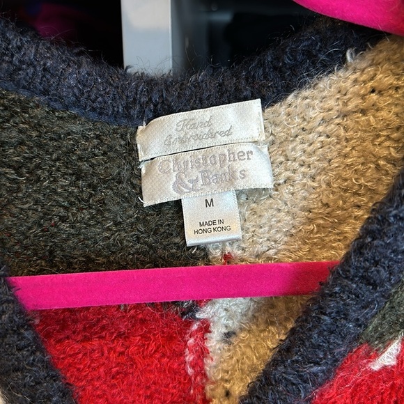 Vintage Christopher Banks red/navy/cream/green sweater vest size M - Picture 2 of 3